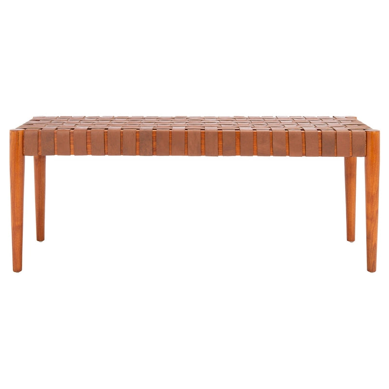 Banc en bois et cuir – 47Lx16Px18H