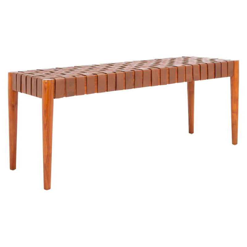 Banc en bois et cuir – 47Lx16Px18H