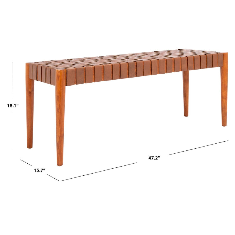 Banc en bois et cuir – 47Lx16Px18H