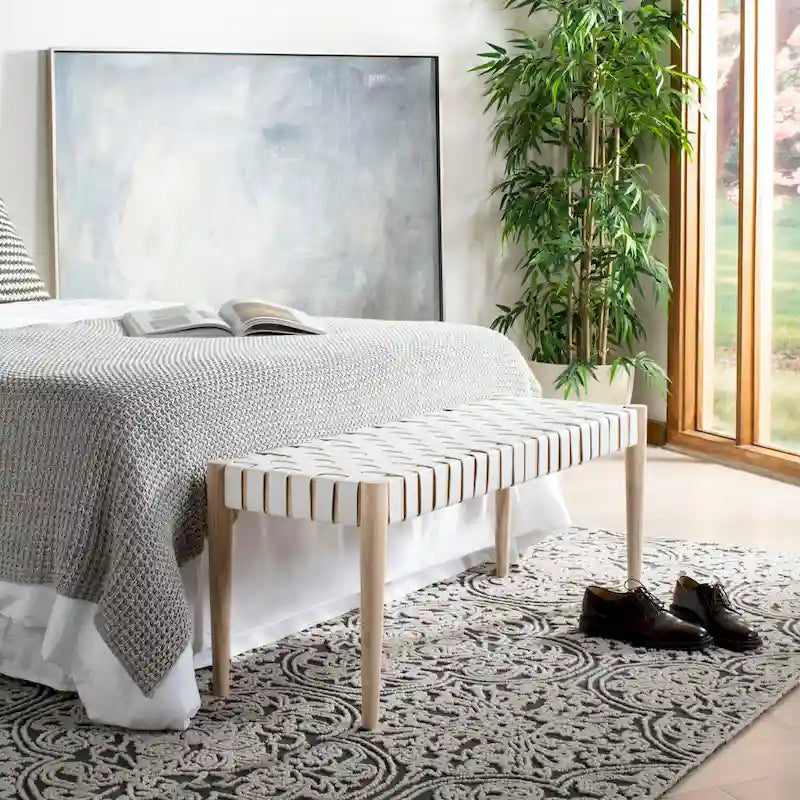 Banc en bois et cuir – 47Lx16Px18H