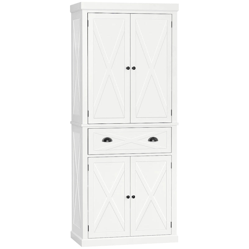 Armoire de cuisine indépendante de style ferme moderne à 4 portes, organisateur de rangement à 6 niveaux