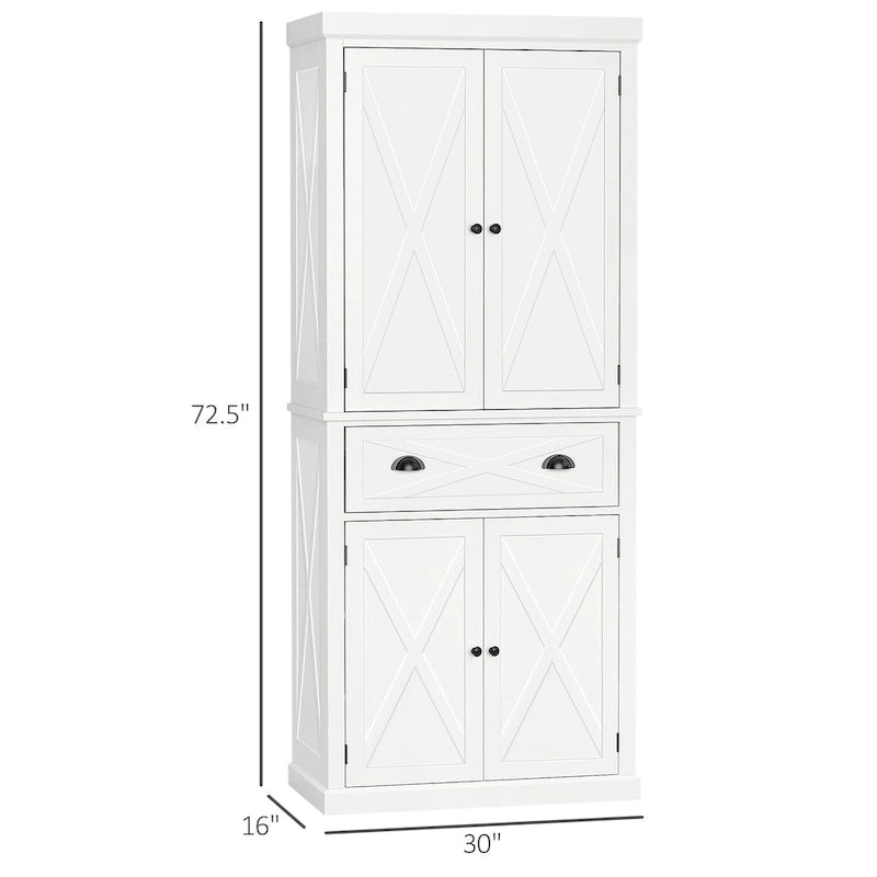 Armoire de cuisine indépendante de style ferme moderne à 4 portes, organisateur de rangement à 6 niveaux