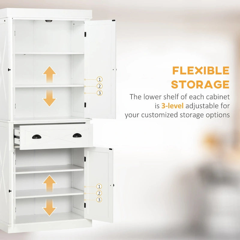 Armoire de cuisine indépendante de style ferme moderne à 4 portes, organisateur de rangement à 6 niveaux
