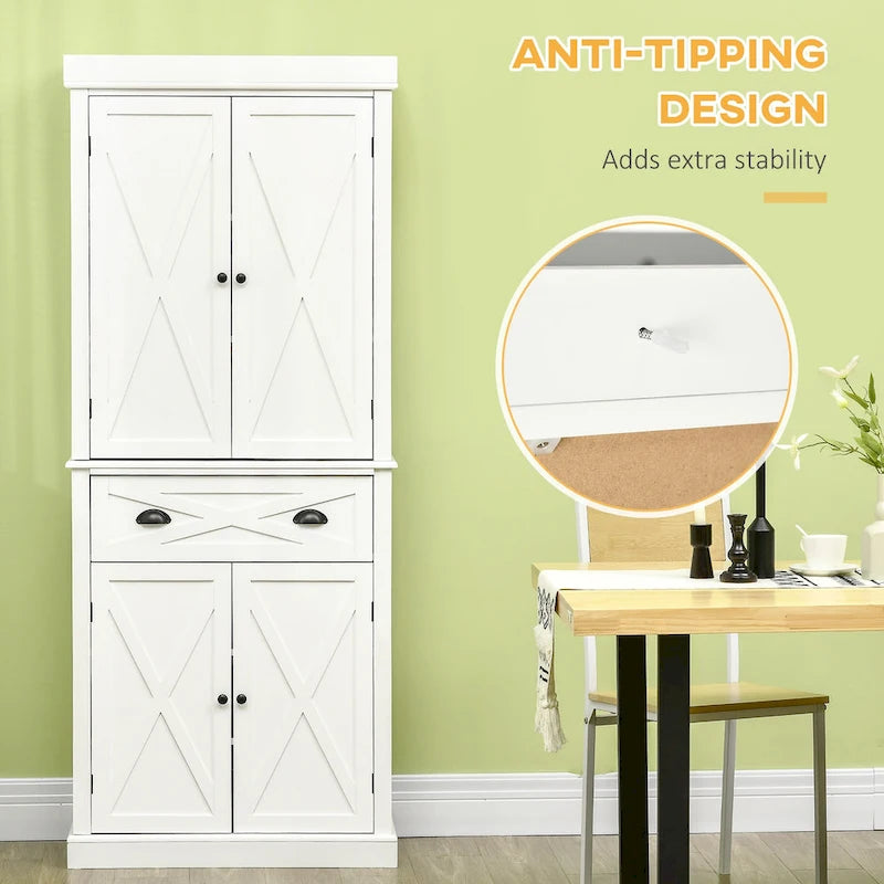 Armoire de cuisine indépendante de style ferme moderne à 4 portes, organisateur de rangement à 6 niveaux