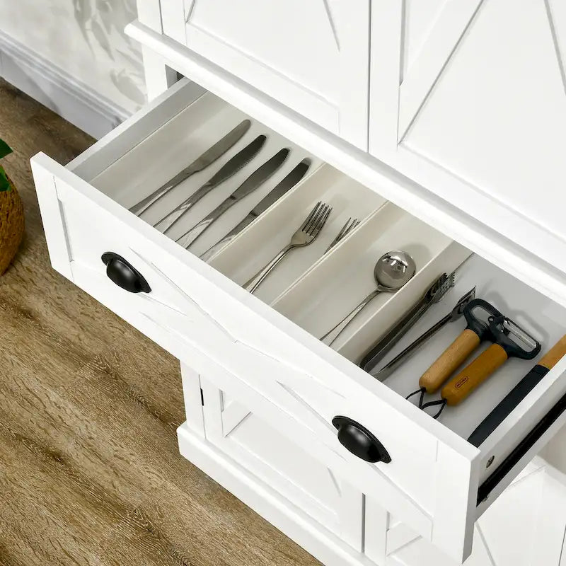 Armoire de cuisine indépendante de style ferme moderne à 4 portes, organisateur de rangement à 6 niveaux