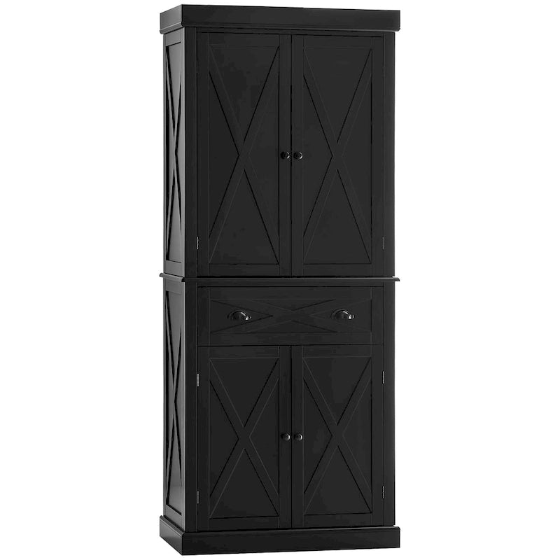 Armoire de cuisine indépendante de style ferme moderne à 4 portes, organisateur de rangement à 6 niveaux