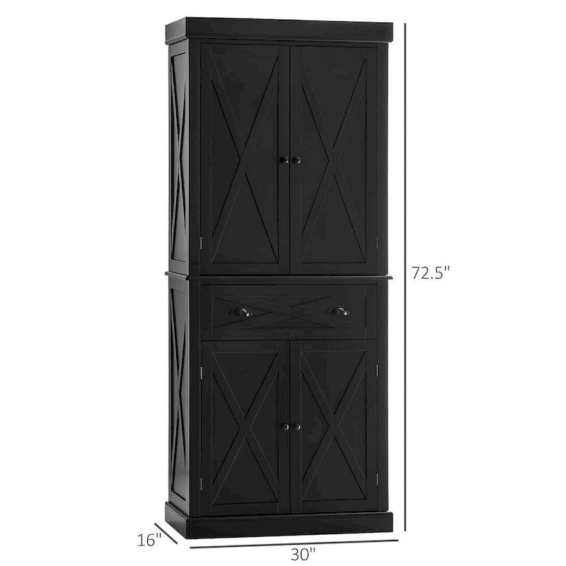 Armoire de cuisine indépendante de style ferme moderne à 4 portes, organisateur de rangement à 6 niveaux