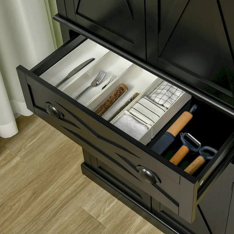 Armoire de cuisine indépendante de style ferme moderne à 4 portes, organisateur de rangement à 6 niveaux