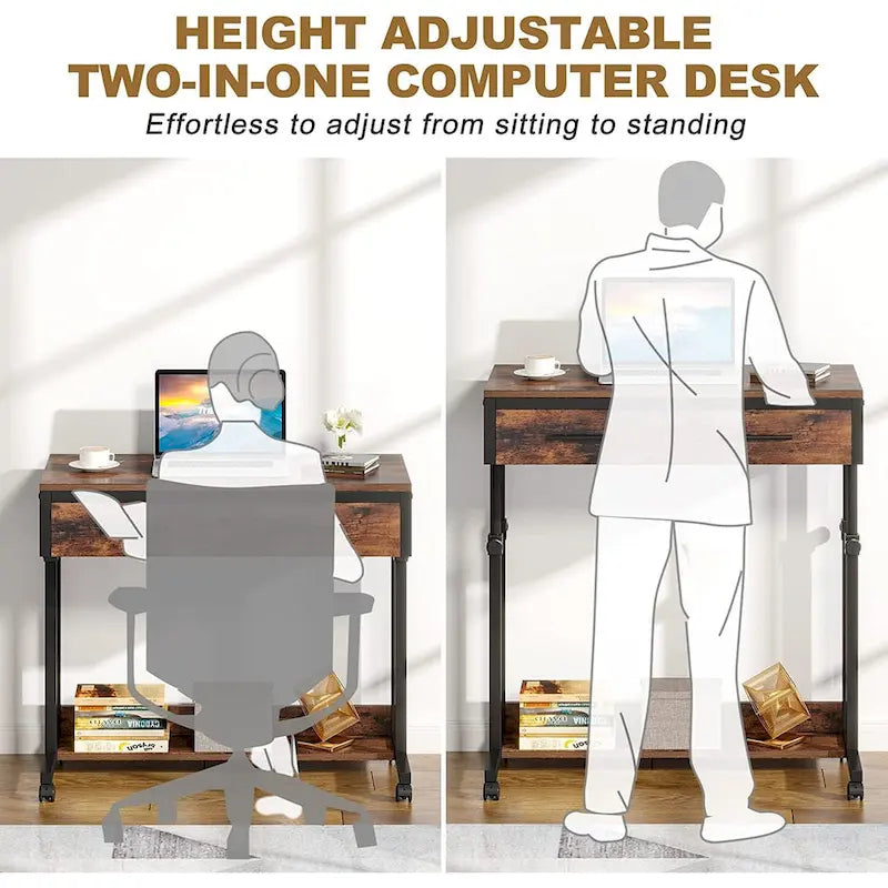 Bureau portable avec tiroirs, Support ordinateur portable réglable
