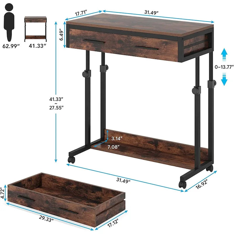 Bureau portable avec tiroirs, Support ordinateur portable réglable