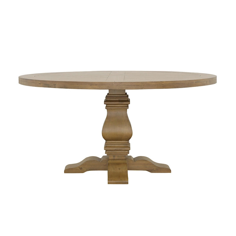 Table à manger ronde de 60 pouces, piètement central en croix, brun fumé rustique