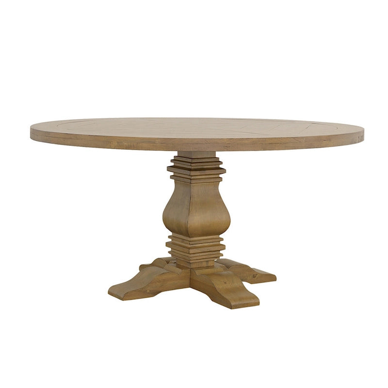 Table à manger ronde de 60 pouces, piètement central en croix, brun fumé rustique