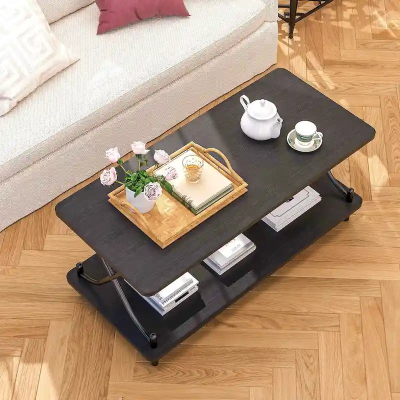 Table basse avec rangement et étagères ouvertes pour salon et salle à manger 99 cm, design rectangulaire moderne et industriel
