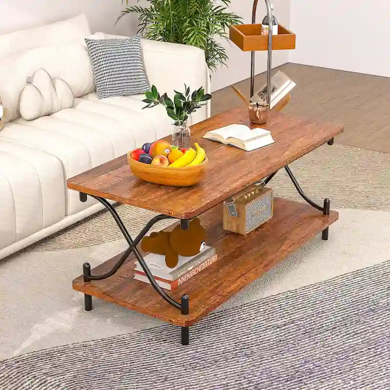 Table basse avec rangement et étagères ouvertes pour salon et salle à manger 99 cm, design rectangulaire moderne et industriel