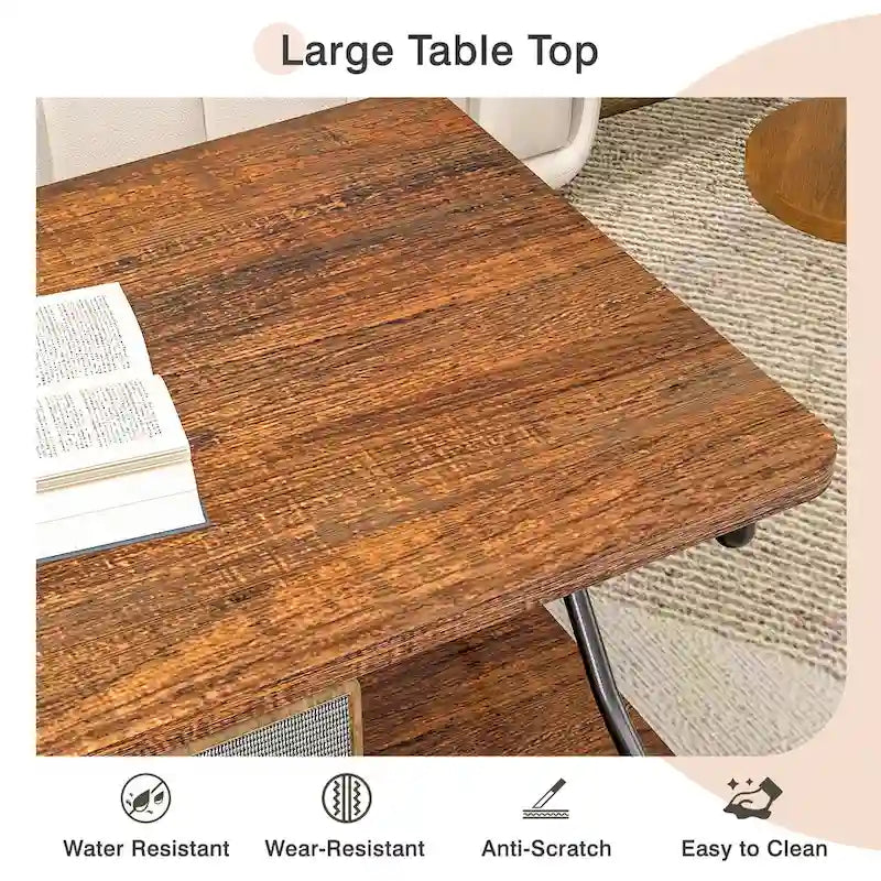 Table basse avec rangement et étagères ouvertes pour salon et salle à manger 99 cm, design rectangulaire moderne et industriel
