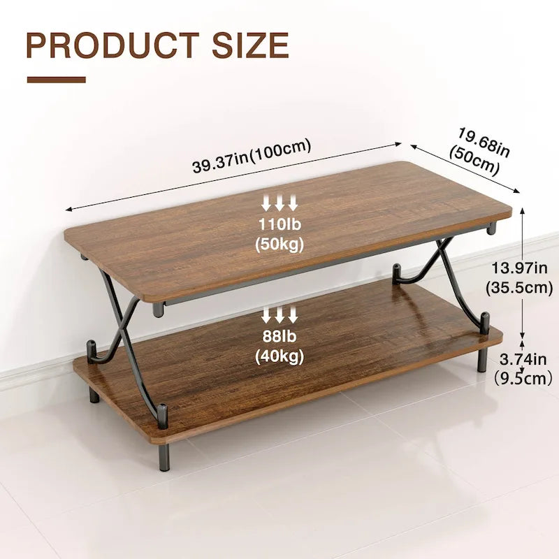 Table basse avec rangement et étagères ouvertes pour salon et salle à manger 99 cm, design rectangulaire moderne et industriel