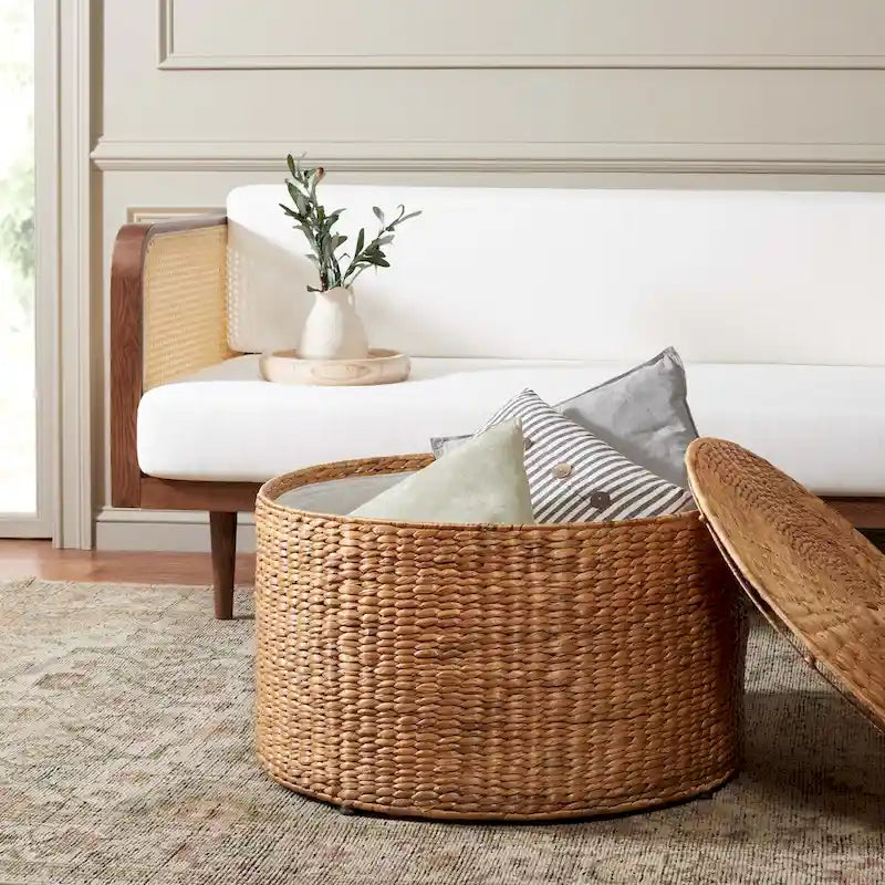 Table basse de rangement en osier - 28,5 x 28,5 x 17 - 29Lx29Px17H