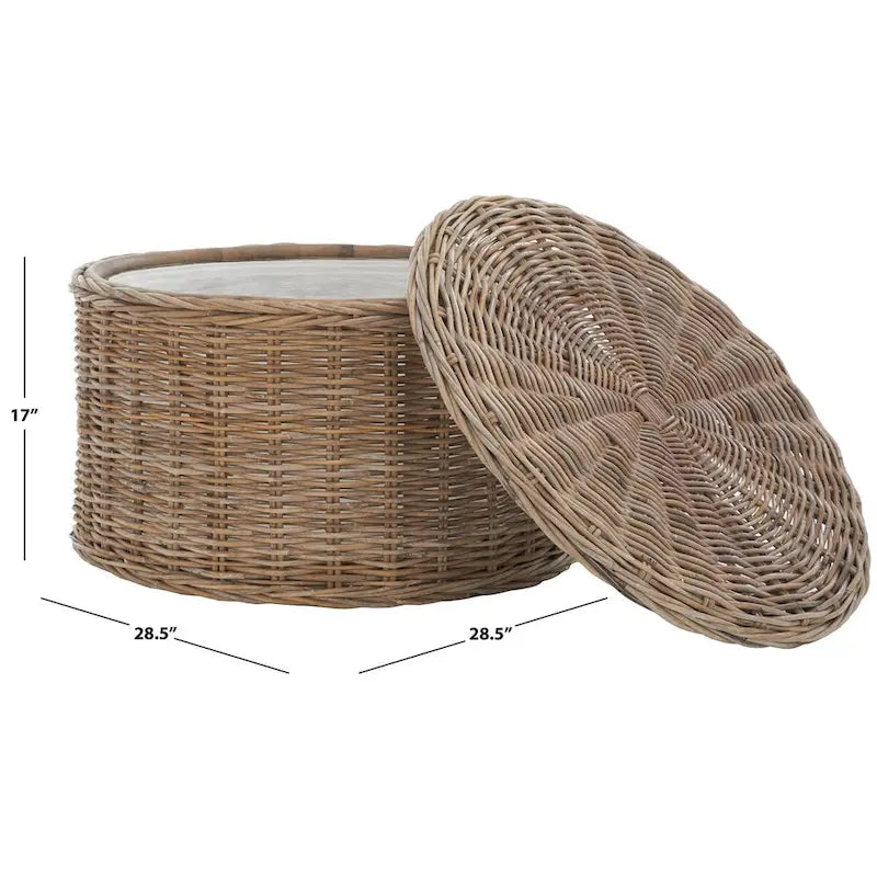 Table basse de rangement en osier - 28,5 x 28,5 x 17 - 29Lx29Px17H