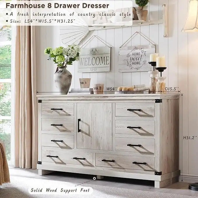 Commode de ferme à 8 tiroirs, Longue commode en bois, Commode de placard