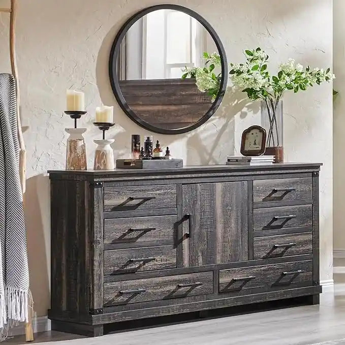Commode de ferme à 8 tiroirs, Longue commode en bois, Commode de placard