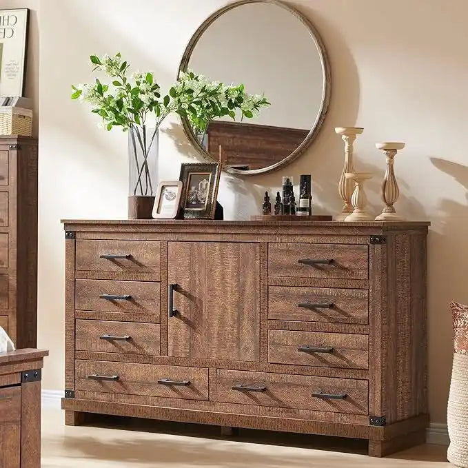 Commode de ferme à 8 tiroirs, Longue commode en bois, Commode de placard