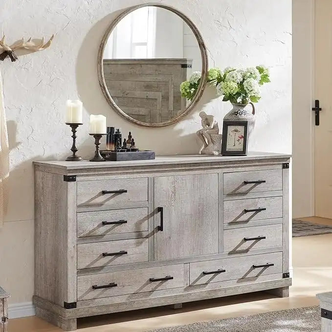 Commode de ferme à 8 tiroirs, Longue commode en bois, Commode de placard
