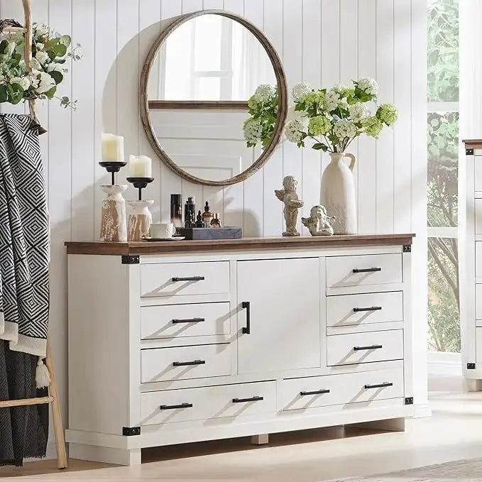 Commode de ferme à 8 tiroirs, Longue commode en bois, Commode de placard