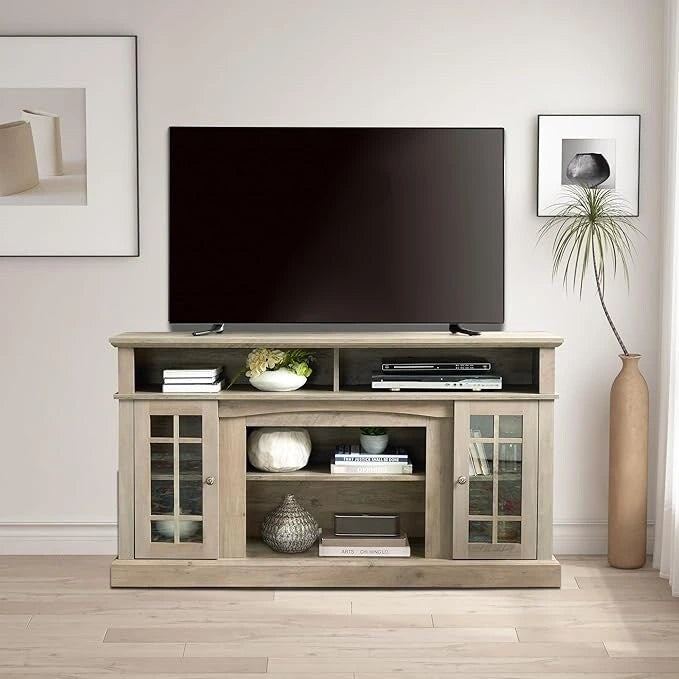 Meuble TV, console de divertissement moderne, jusqu'à 65 pouces, espaces de rangement ouverts et fermés