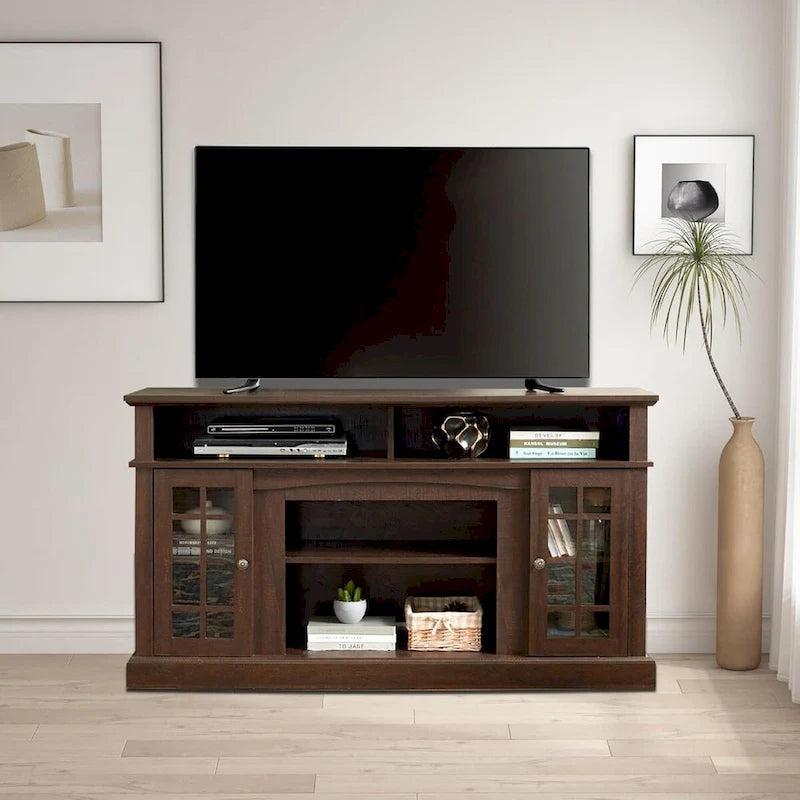 Meuble TV, console de divertissement moderne, jusqu'à 65 pouces, espaces de rangement ouverts et fermés