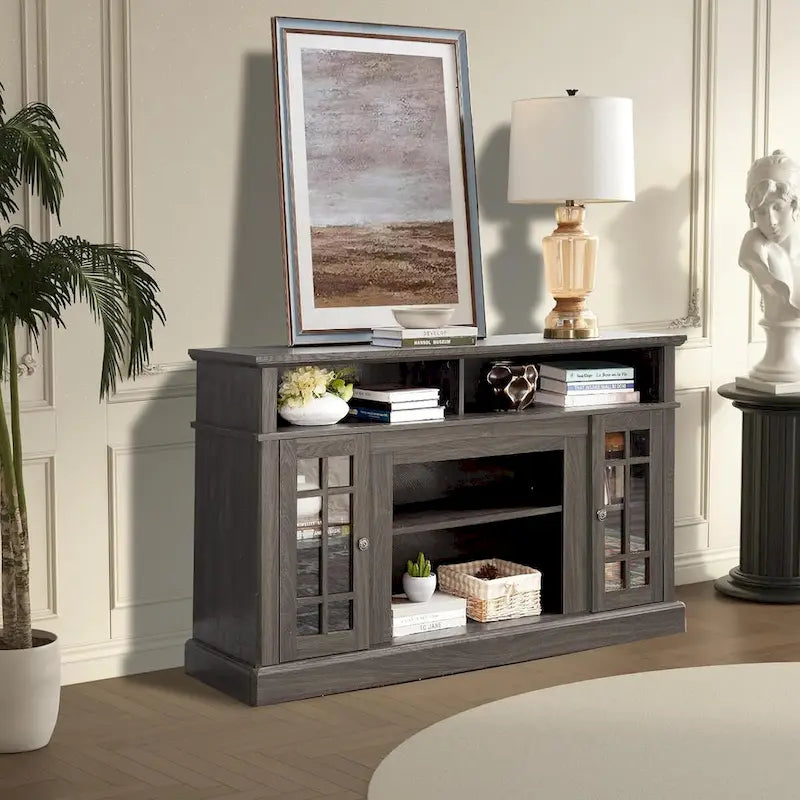 Meuble TV, console de divertissement moderne, jusqu'à 65 pouces, espaces de rangement ouverts et fermés