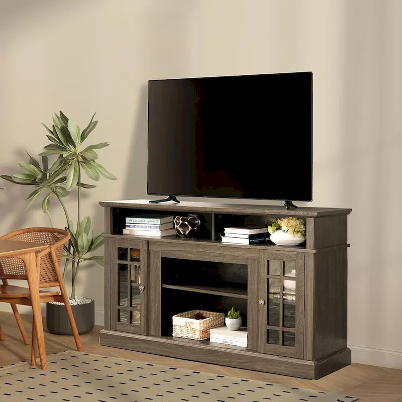 Meuble TV, console de divertissement moderne, jusqu'à 65 pouces, espaces de rangement ouverts et fermés