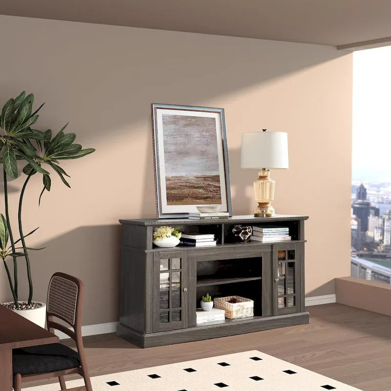 Meuble TV, console de divertissement moderne, jusqu'à 65 pouces, espaces de rangement ouverts et fermés