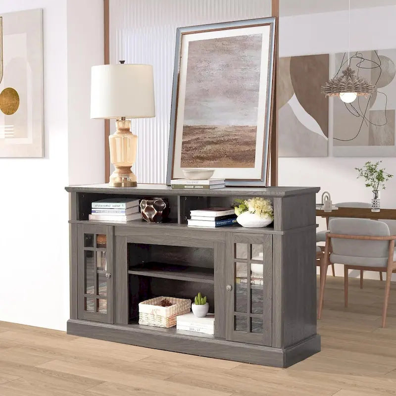 Meuble TV, console de divertissement moderne, jusqu'à 65 pouces, espaces de rangement ouverts et fermés