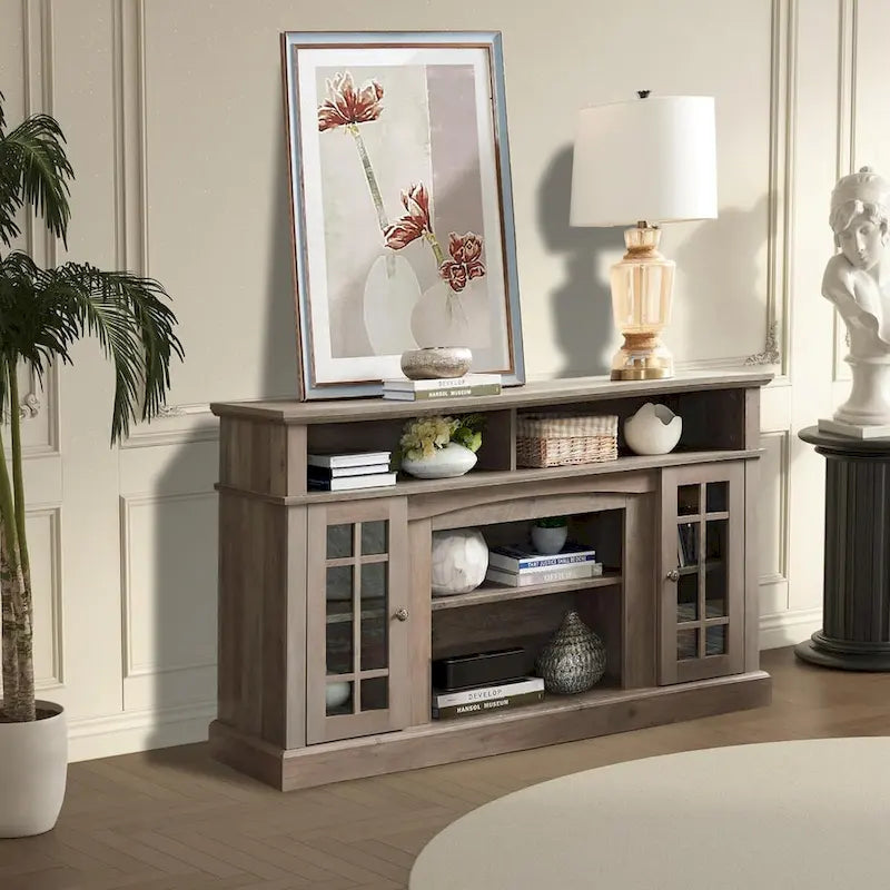 Meuble TV, console de divertissement moderne, jusqu'à 65 pouces, espaces de rangement ouverts et fermés