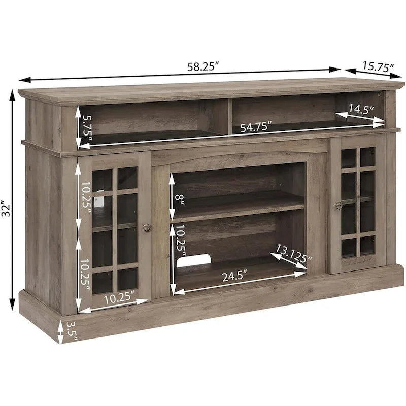 Meuble TV, console de divertissement moderne, jusqu'à 65 pouces, espaces de rangement ouverts et fermés