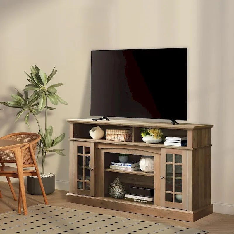 Meuble TV, console de divertissement moderne, jusqu'à 65 pouces, espaces de rangement ouverts et fermés