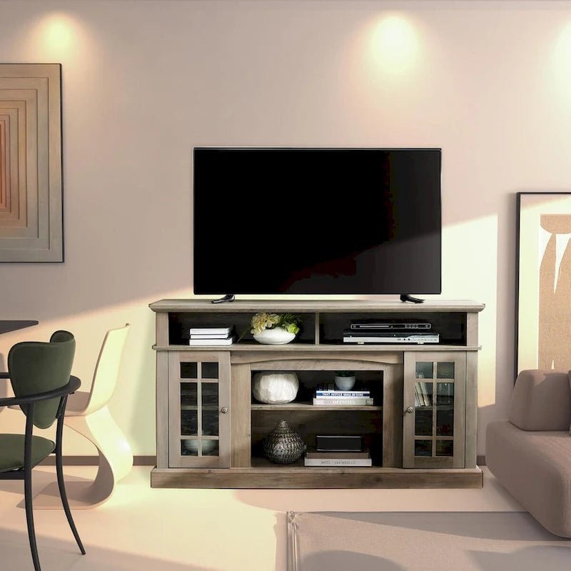 Meuble TV, console de divertissement moderne, jusqu'à 65 pouces, espaces de rangement ouverts et fermés
