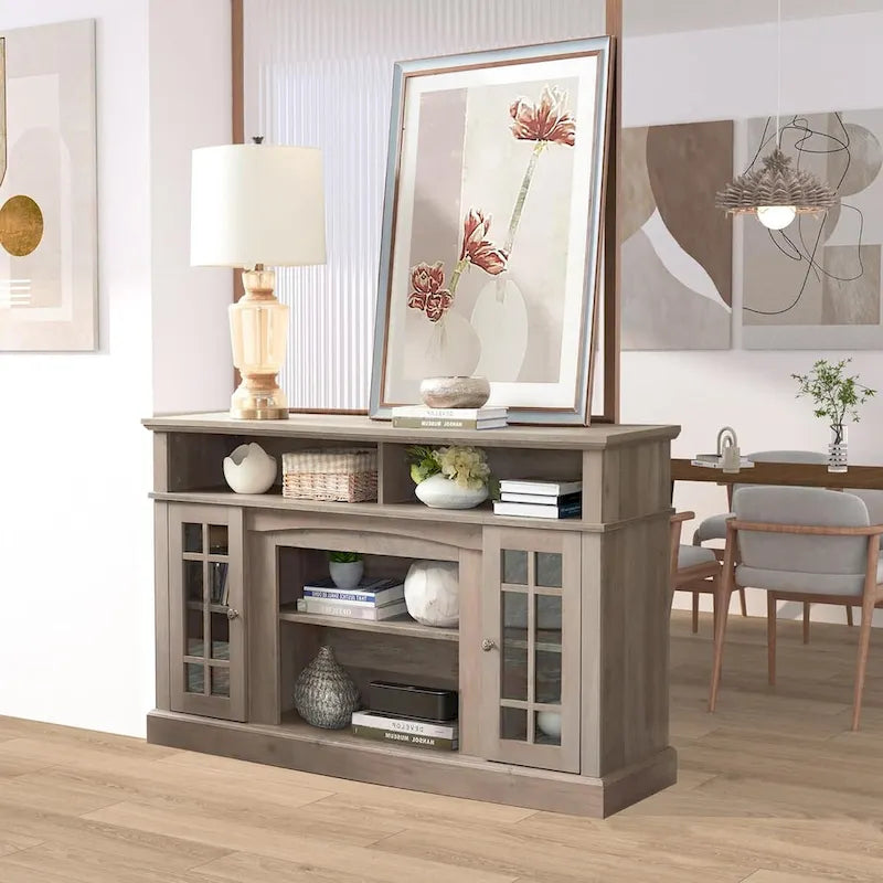 Meuble TV, console de divertissement moderne, jusqu'à 65 pouces, espaces de rangement ouverts et fermés