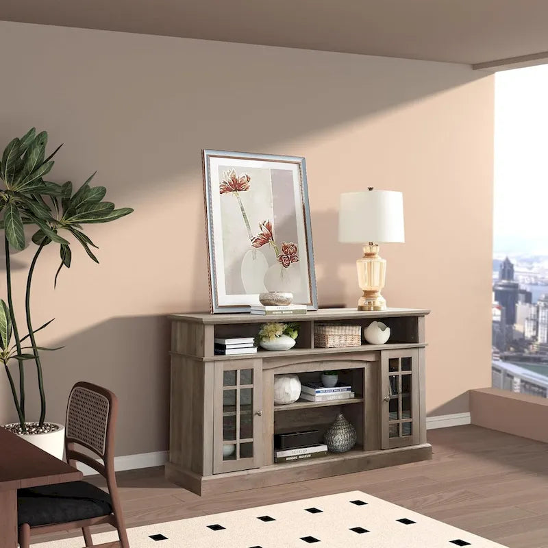 Meuble TV, console de divertissement moderne, jusqu'à 65 pouces, espaces de rangement ouverts et fermés