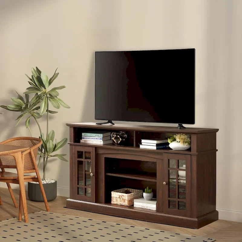 Meuble TV, console de divertissement moderne, jusqu'à 65 pouces, espaces de rangement ouverts et fermés
