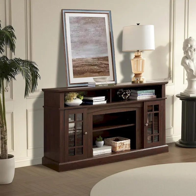Meuble TV, console de divertissement moderne, jusqu'à 65 pouces, espaces de rangement ouverts et fermés
