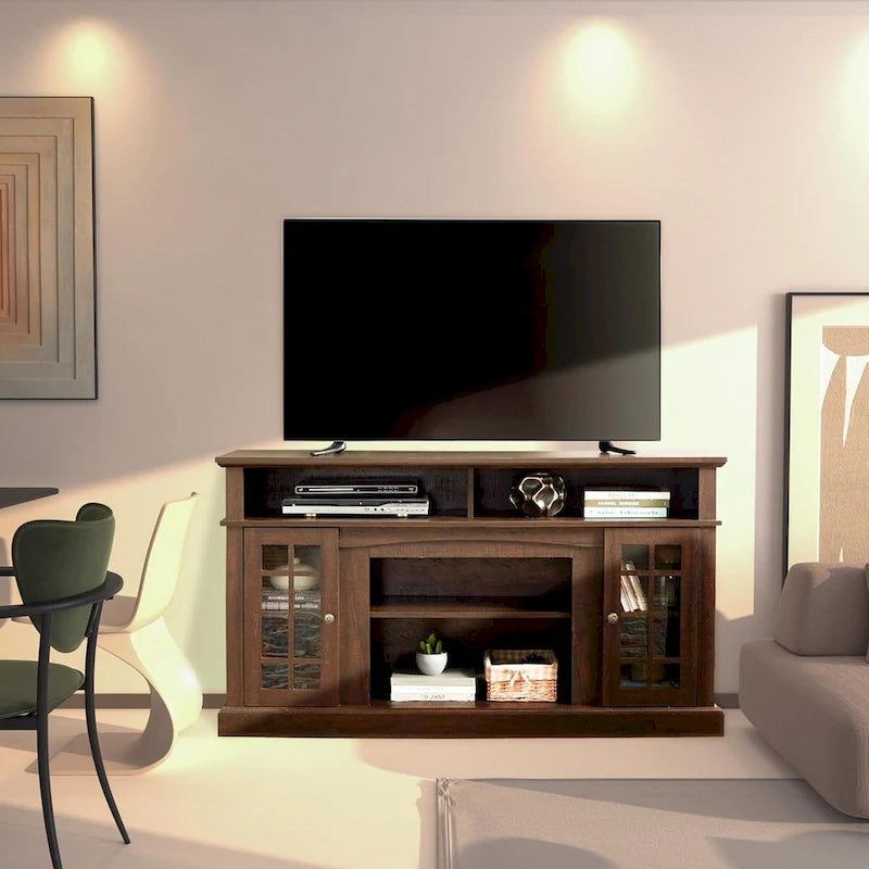 Meuble TV, console de divertissement moderne, jusqu'à 65 pouces, espaces de rangement ouverts et fermés