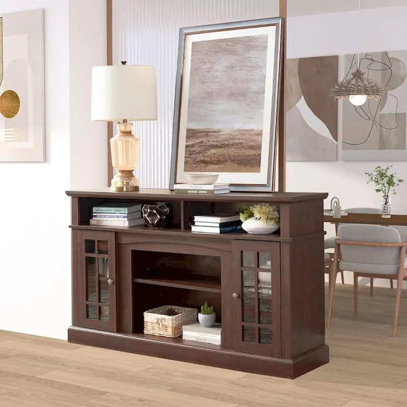 Meuble TV, console de divertissement moderne, jusqu'à 65 pouces, espaces de rangement ouverts et fermés