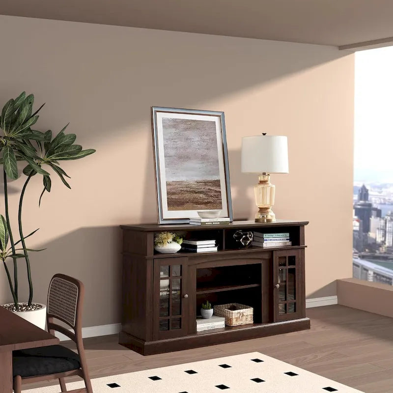 Meuble TV, console de divertissement moderne, jusqu'à 65 pouces, espaces de rangement ouverts et fermés