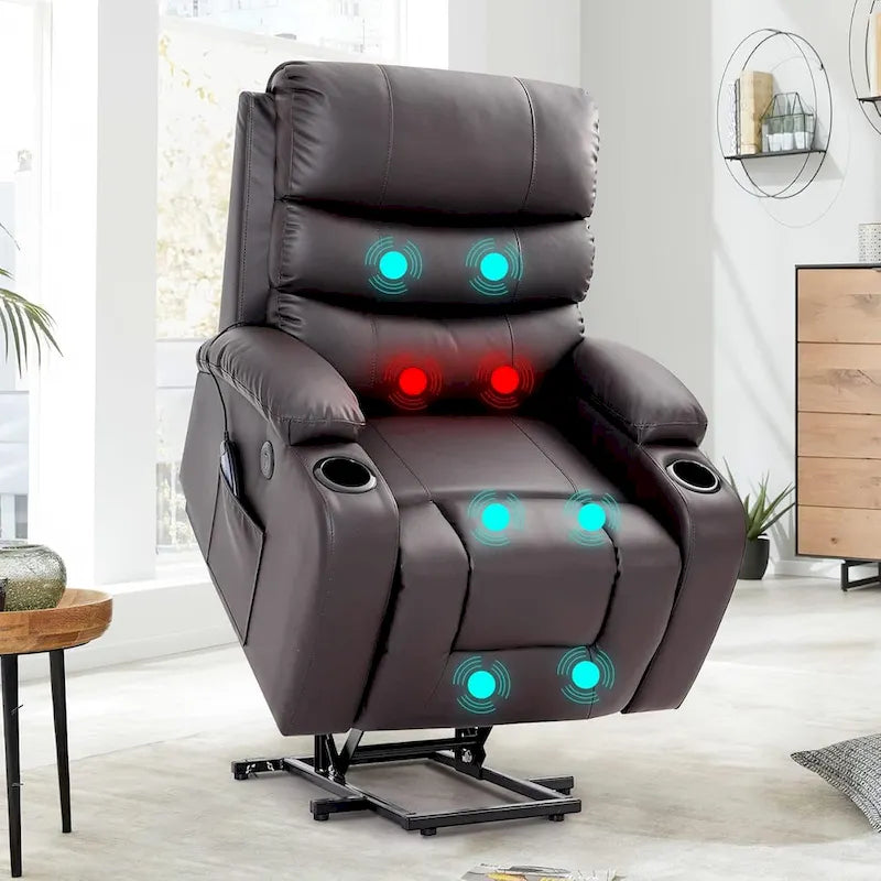 Fauteuil inclinable électrique surdimensionné avec massage et chauffage, en cuir PU avec poches, porte-gobelets et port USB