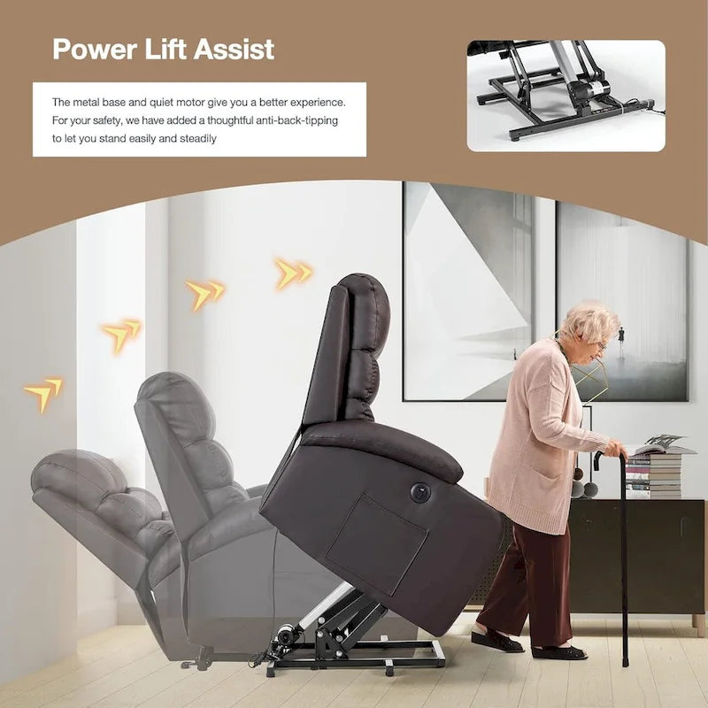 Fauteuil inclinable électrique surdimensionné avec massage et chauffage, en cuir PU avec poches, porte-gobelets et port USB