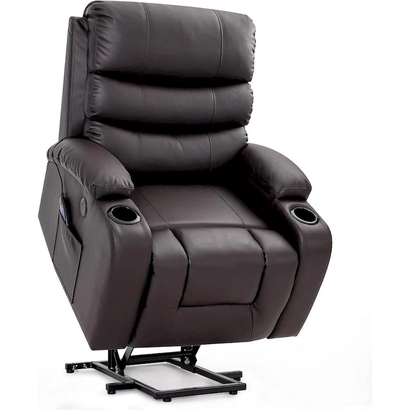 Fauteuil inclinable électrique surdimensionné avec massage et chauffage, en cuir PU avec poches, porte-gobelets et port USB