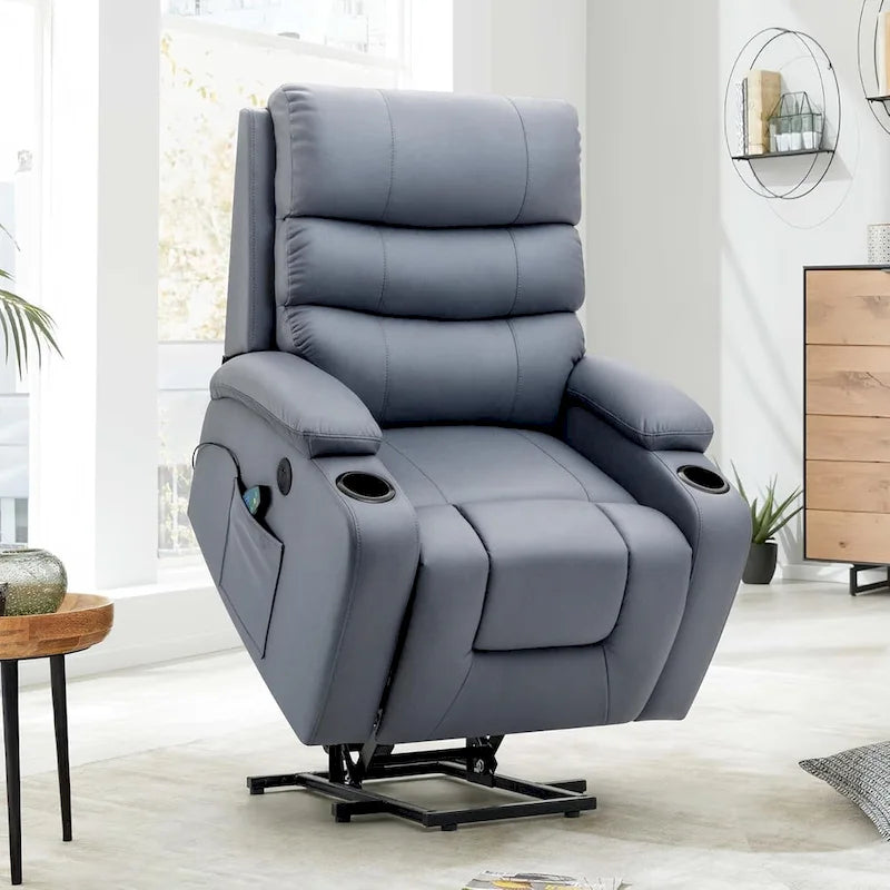 Fauteuil inclinable électrique surdimensionné avec massage et chauffage, en cuir PU avec poches, porte-gobelets et port USB