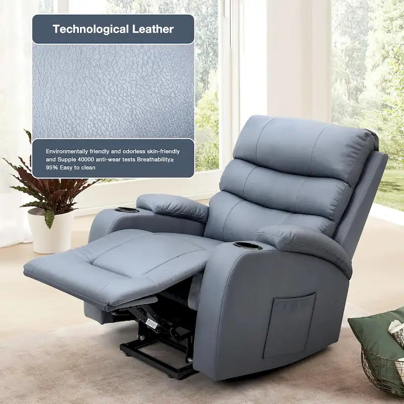 Fauteuil inclinable électrique surdimensionné avec massage et chauffage, en cuir PU avec poches, porte-gobelets et port USB