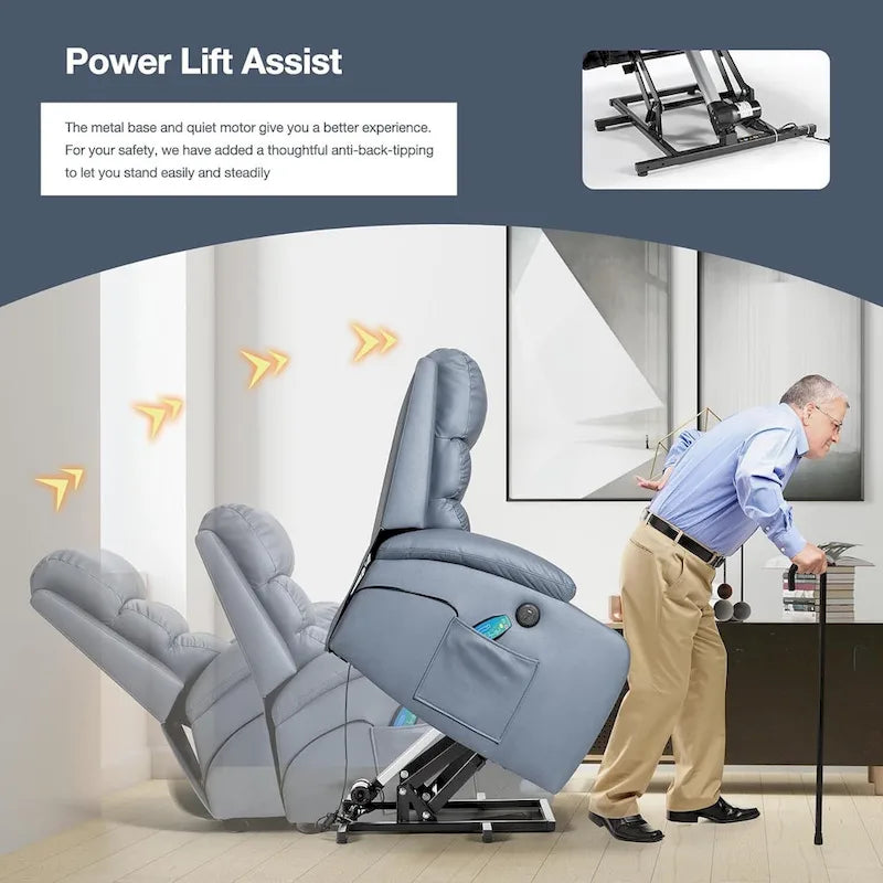 Fauteuil inclinable électrique surdimensionné avec massage et chauffage, en cuir PU avec poches, porte-gobelets et port USB